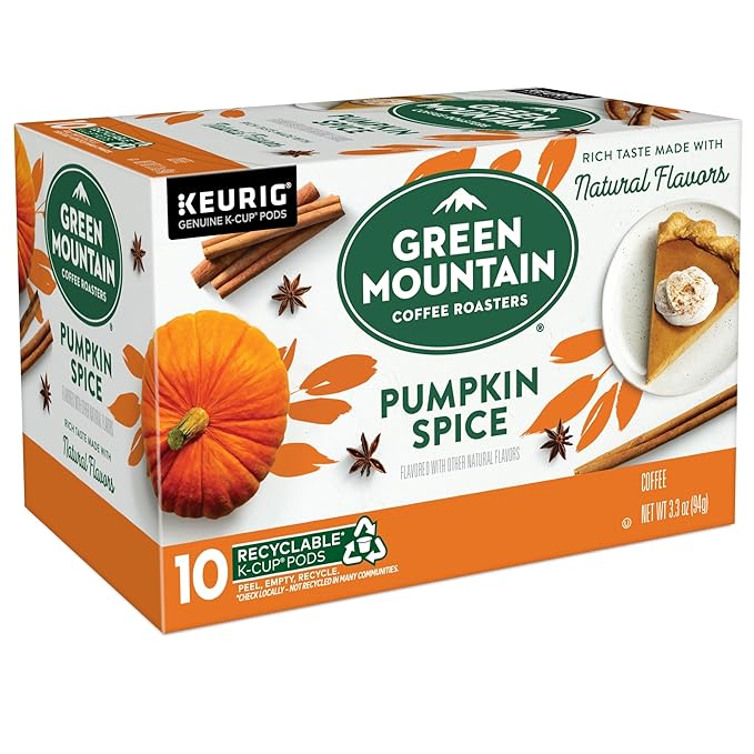 Green Mountain Coffee Roasters Pumpkin Spice, Single-Serve Keurig K-Cup Pods, Flavored Light Roast Coffee, 10 Count