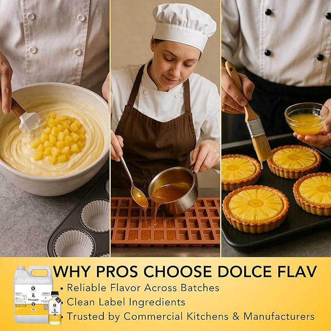 Dolce Flav Pineapple Flavoring – 32 oz. – Premium Oil-Based Extract for Chocolates, Frostings, Baked Goods & Confections | Tropical Flavor for Bakeries & Candy Makers