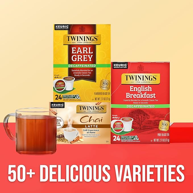 Twinings Decaffeinated Earl Grey Black Tea K-Cup Pods for Keurig, 24 Count (Pack of 1), Flavoured with Citrus and Bergamot, Enjoy Hot or Iced