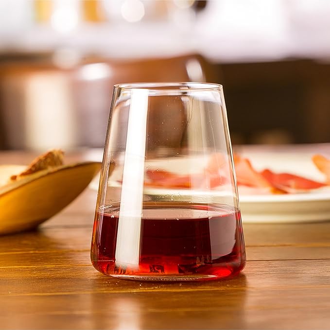 Stölzle Lausitz Red Wine Tumblers Power Set of 6, 17 1/2 oz – Modern Stemless Wine Glasses for Maximum Aroma – Flat Red Wine Glasses in Crystal Glass – Dishwasher & Break-Resistant, Made in Germany