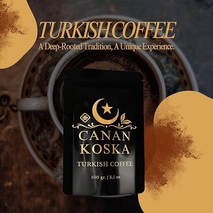 Canan Koska Turkish Coffee Medium Roast Ground Coffee 100% Arabica, Finely Ground for Rich Flavor and Smooth Texture, Ideal for Traditional Brewing in a Cezve - 3.5 Ounce (100g) - Pack Of 2