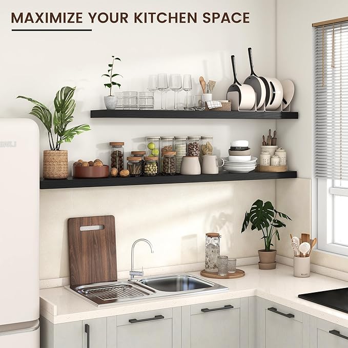 Floating Shelves for Wall, Engineered Wood Wall Shelves with Invisible Brackets for Living Room Bedroom Bathroom Office Kitchen Decor and Storage (Black, 55" W x 9" D x 1.5" H) Set of 1