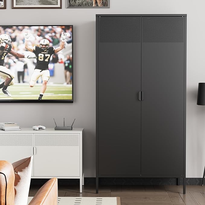 Black Metal Storage Cabinet with Doors and 4 Adjustable Shelves,Metal Locker Storage Cabinet, Metal Tool Cabinet, 71" Steel File Cabinet for Office, Home, Garage, School
