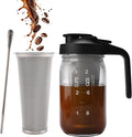 TECHSHARE Cold Brew Coffee Maker Jar 32oz – Heavy Duty Mason Pitcher with Stainless Steel Filter, Wide Mouth Spout Lid & Handle for Iced Coffee, Tea, Lemonade, and Fresh Fruit Drinks