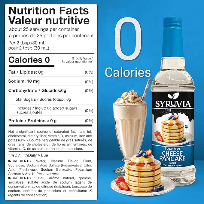 Syruvia Sugar Free Coffee Syrup, Cheese Pancake Flavored Syrup for Drinks, Lattes and Desserts – 25.4 fl oz, With Pump
