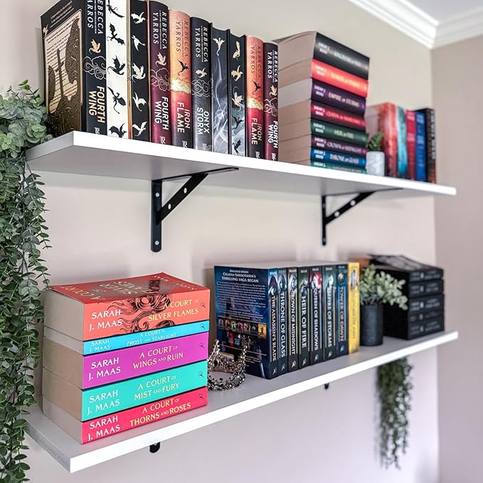 Kaboon 27 inch Long 10 inch Deep Floating Shelves for Wall Set of 2, Large Open Shelves Wall Mounted, Space Saving Home and Commercial Use, White
