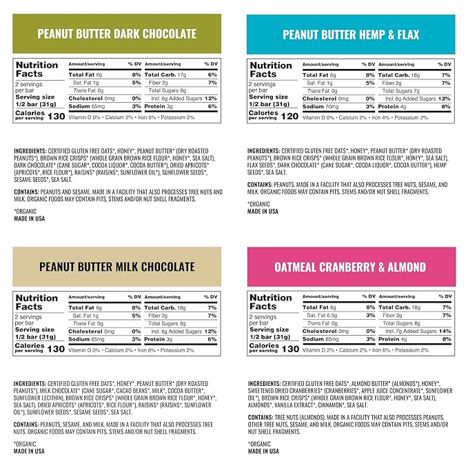 Kate’s Real Food Organic Granola Bars - Variety Pack (2.2 oz, Pack of 12) - Organic Energy Bars Made with Gluten Free Oats - Non GMO, Soy Free, Whole Grains, and All Natural