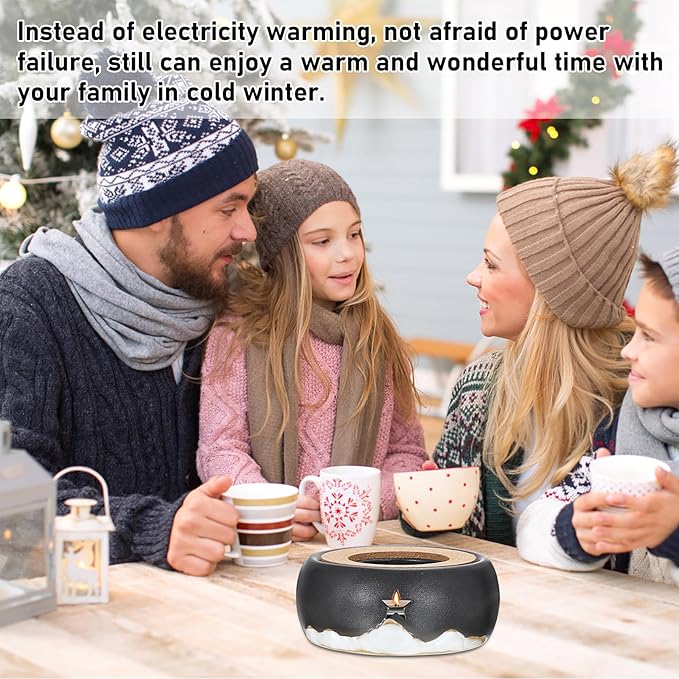 BSTKEY Teapot Warmer, Ceramic Tea Warmer with Tealight Holder and Cork Cushion, Teapot Heater for Heating Coffee Milk Tea (Black, Star Style)