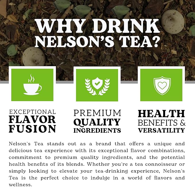 Nelson's Tea - Peppermint White Chocolate - Caffeine Free - Loose Leaf Tea with Green & Red Rooibos - White Chocolate Peppermint Tea (Sample 0.4 Oz)