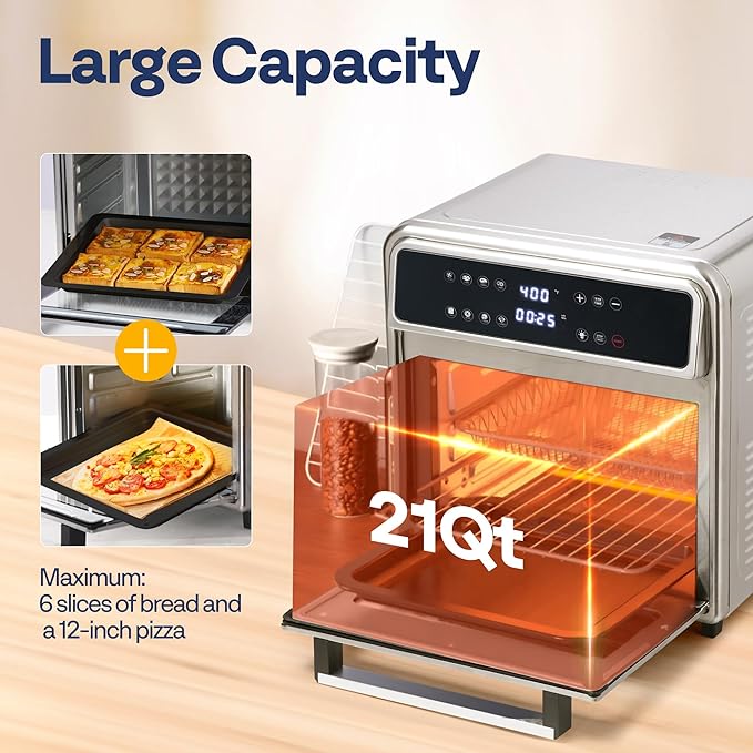 VIVOHOME 21 Qt Air Fryer Toaster Oven Combo, 8-in-1 Convection Oven Countertop with Rotisserie and Dehydrator, Stainless Steel Digital Air Fryer Oven with 7 Accessories, 1800W