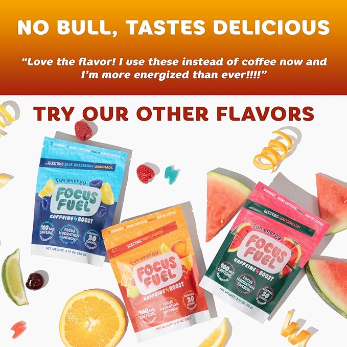 FocusFuel Energy Chews – Pineapple Flavor (15 Servings) – 100mg Caffeine + Alpha GPC + L-Theanine + B12, Magnesium – Tropical Energy Boost – No Crash or Jitters