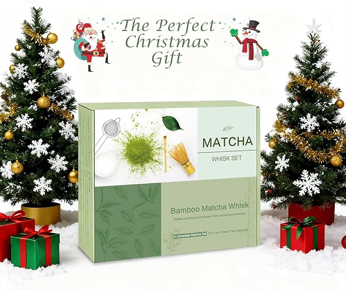 Matcha Whisk Set, Premium Ceramic Bowl with Spout, Bamboo Whisk, Chasen Holder, Sifter, Scoop, Complete Tea Making Kit for Matcha Lovers Christmas, Beginner Starter Set Matcha Tea Gift Green