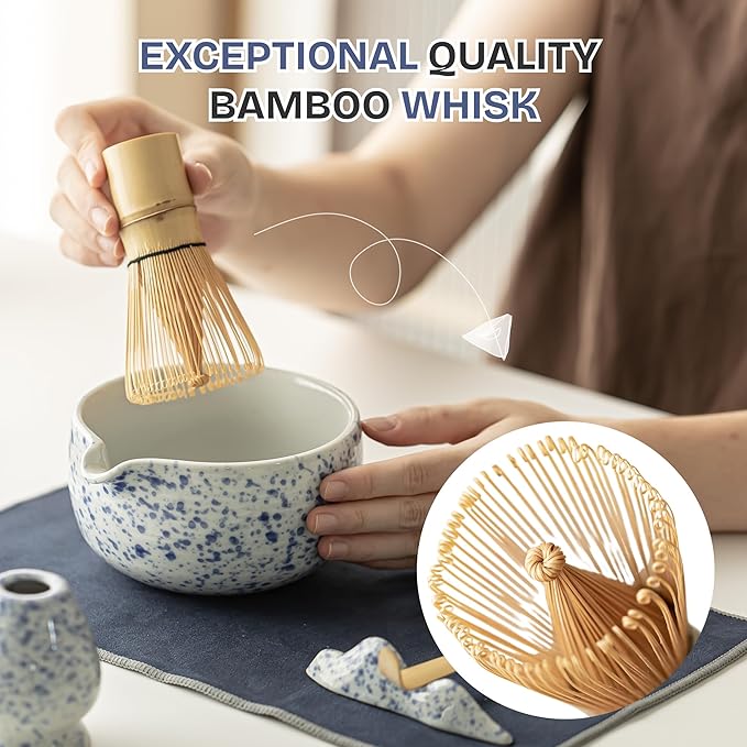 Matcha Whisk Set 8 Pcs Matcha Set with Matcha Bowl (Chawan), Matcha Whisk, Holder & Accessories – Complete Matcha Kit for Ceremony, Traditional Tea Set for Making Latte, Gift for Family & Friends