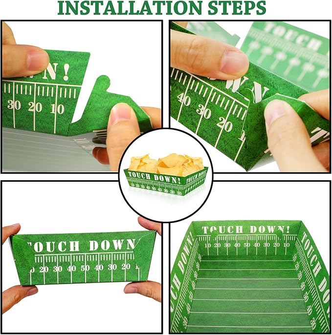 50Pcs Football Party Favors & Supplies - Paper Food Tray, Disposable Serving Boats for Football Birthday Party & Superbowl Decor