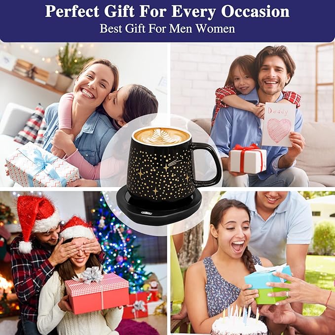 Waipfaru Coffee Mug Warmer Set, 2 Temperature Control & Auto Shut Off Mug Warmer for Desk, Gifts for Women, Heated Coffee Cup for Office, Home, Gift Set for Birthday, Christmas