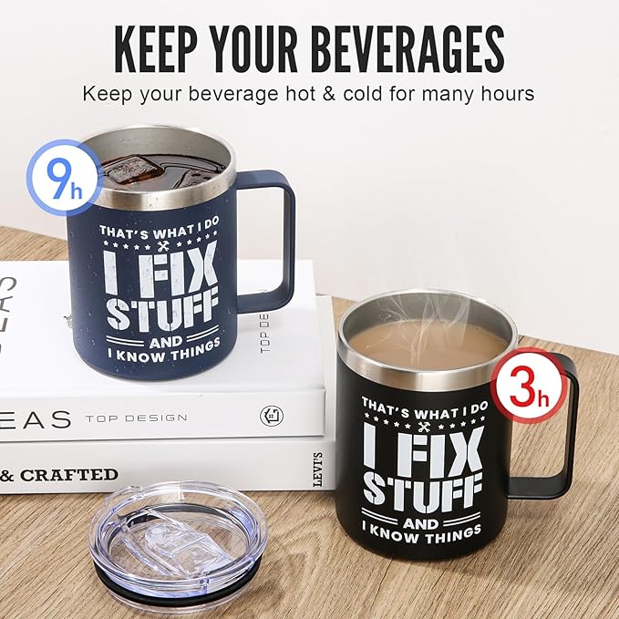 NOWWISH Christmas Gifts for Men, Dad Coffee Mug, Fun Birthday Cups for Dad Husband Grandpa from Daughter Son, 14 oz, Navy Blue