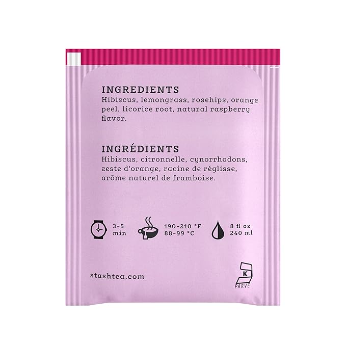 Stash Tea Wild Raspberry Hibiscus Herbal Tea - Naturally Caffeine Free, Non-GMO Project Verified Premium Tea with No Artificial Ingredients, 20 Count (Pack of 6) - 120 Bags Total