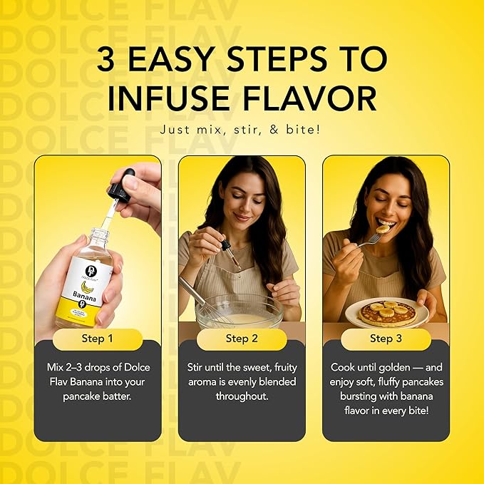 Dolce Flav Banana Extract – 2 Ounce Oil-Soluble Kosher, Sugar-Free, Concentrated Ripe Banana Flavoring for Baking, Smoothies & Ice Cream, Includes Measured Dropper, Pack of 2