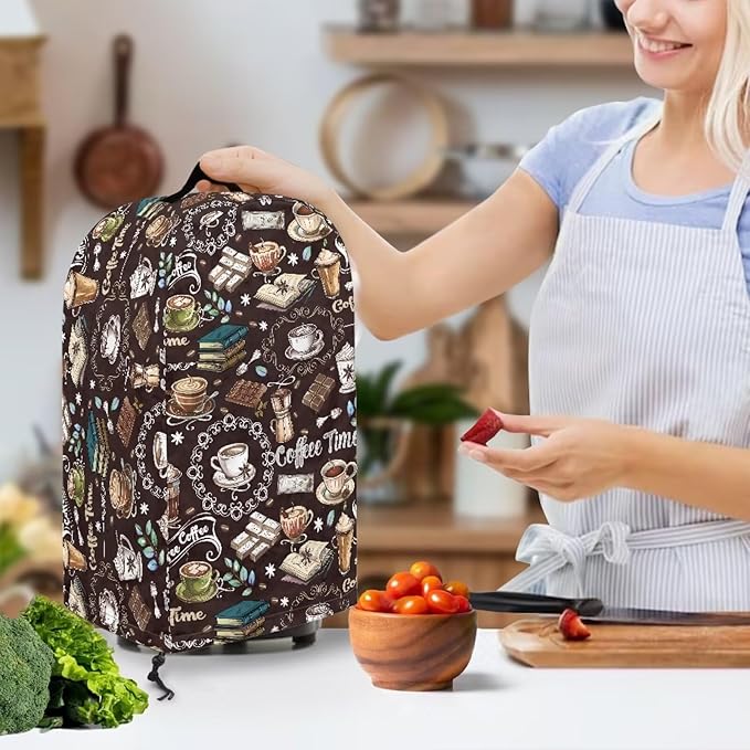 Book Coffee Time Blender Cover Kitchen Coffee Maker Cover Dust Protection Home Decor for Blender Food Processor Easy to Install Kitchen Appliance Cloth Cover