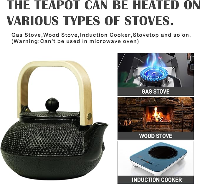 Cast Iron Tea Set with Teapot and Warmer, Japanese Tetsubin, 30.4oz Small Teapot with Infuser for Loose Leaf, Asian Tea Kettle for Stovetop Safe, Elegant Durable Tea Pot Set Gift