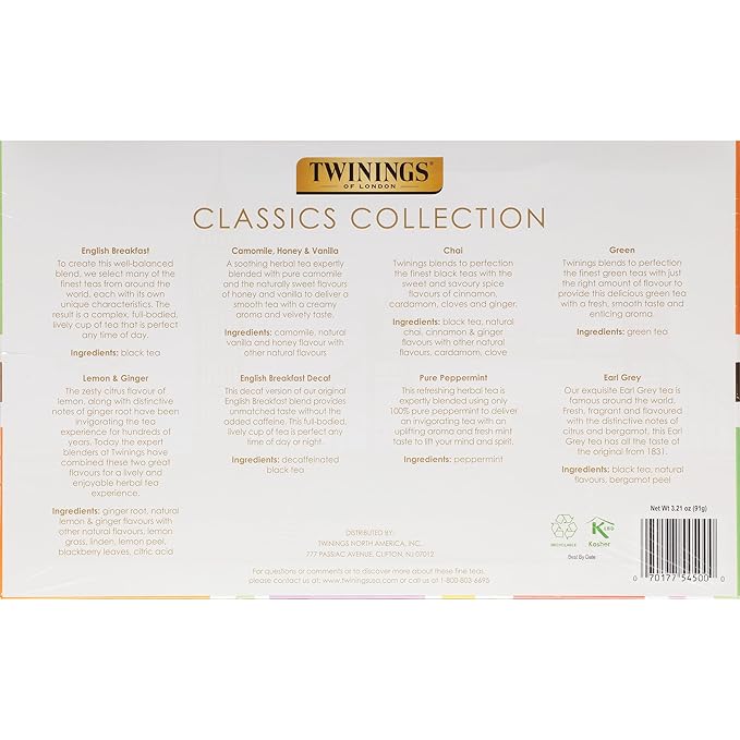 Twinings Tea Classics Collection Gift Box Variety Sampler, 48 Tea Bags (Pack of 1), Enjoy Hot or Iced, Includes Black, Herbal, Green, & Chai Teas
