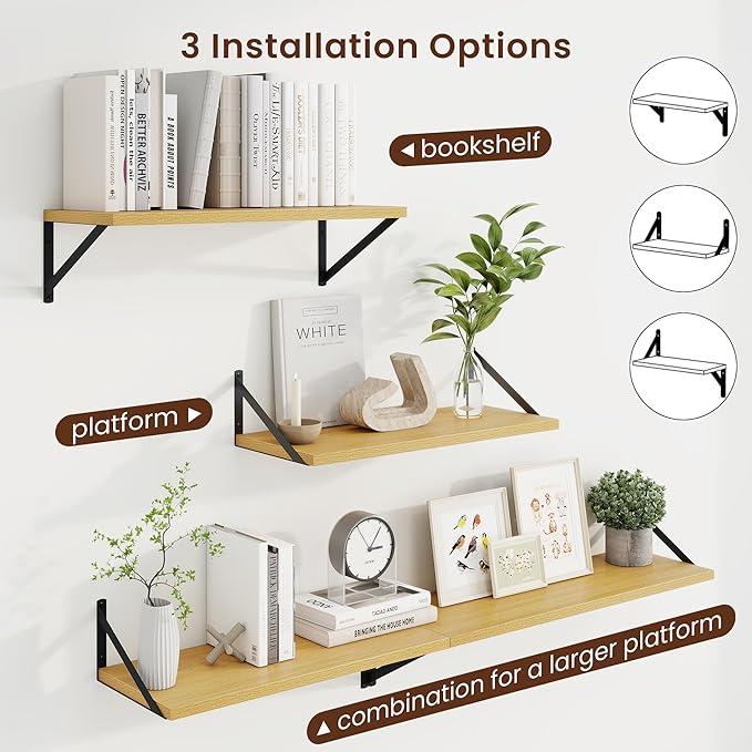 Axeman Deep Floating Shelves for Wall - 24 Inch Wide x 10 Inch Deep Floating Shelves Set of 2 -Oak Wide Wall Shelves for Living Room Bathroom Bedroom