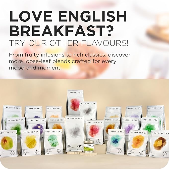 Tastings Tea English Breakfast Tea, 3.5 oz. | Natural Loose-Leaf Black Tea Blend with Assam & Nilgiri Flavor | Caffeinated