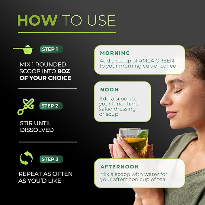 Amla Powder & Green Tea Superfood Supplement, 20x Ultra Concentrated Amla, Antioxidant Support, Made with Oolong Tea and Indian Gooseberries, Organic, Vegan, Classic Flavor, 30 Servings