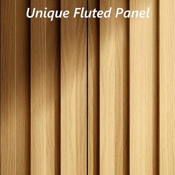 Fluted Cabinet with Storage, Buffet Cabinet Sideborad with 2 Doors, Natural Buffet Storage Accent Cabinets with Adjustable Shelves for Living Room, Entry, Hallway, Kitchen