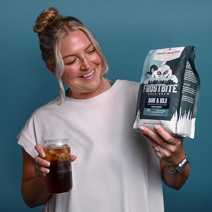 Fresh Roasted Coffee, Organic Dark & Bold Frostbite Cold Brew | USDA Organic, Kosher | Dark Roast | 2 lb Coarse Ground