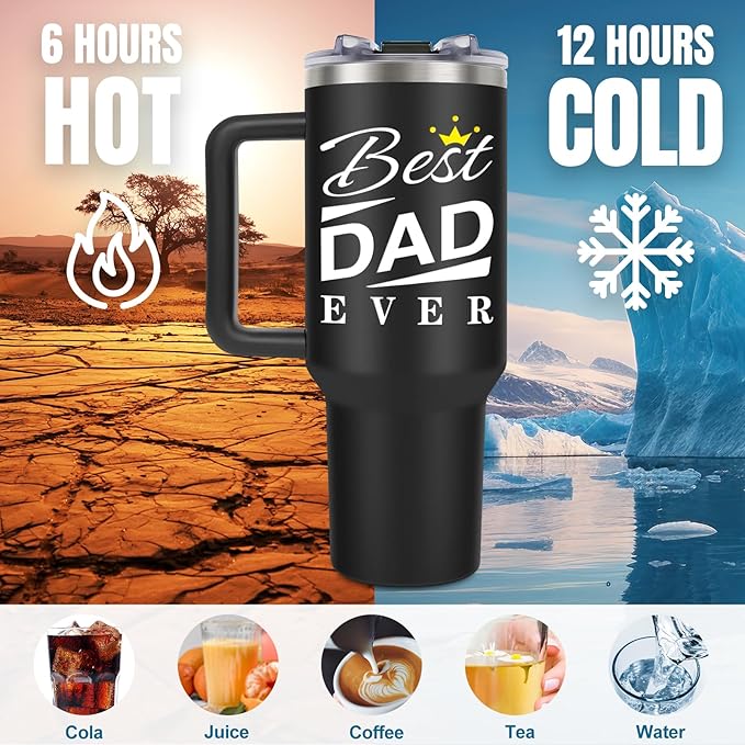 Christmas Birthday Gifts for Dad Him, Dad Gifts from Daughter Son, Best Dads Ever Gift, Funny Dads Gift Idea, 40 oz Coffee Tumbler With Handle Straw