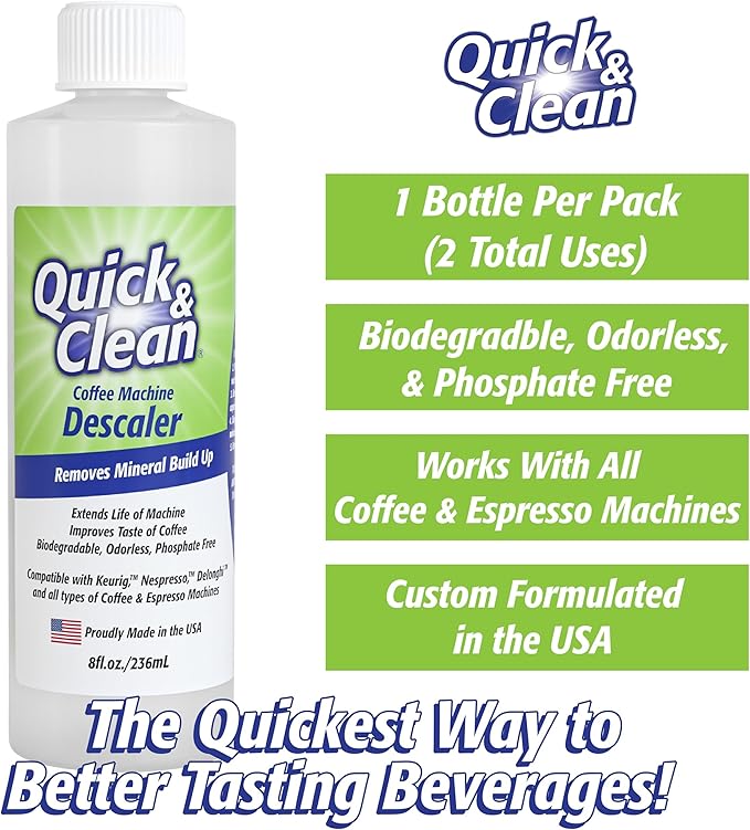 Quick & Clean 4-Pack of Cleaning Cups with Descaler Bundle (2 Total Uses) - 2.0 Compatible, Descaling Solution for Keurig, Nespresso, Ninja, Delonghi, All Coffee and Espresso Machines