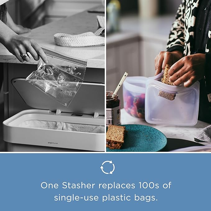 Stasher Premium Silicone Reusable Food Storage Half Gallon Bag, Purple, Microwave, Sous Vide, Dishwasher, Oven and Freezer Safe, BPA Free, Leak-free, Eco-friendly, 64 Oz