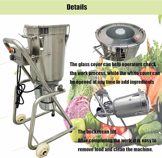 32L Commercial Meat Food Processor Machine, 1800W Stainless Steel Electric Vegetable Blender Cutter Meatball Beater Grinder 1400r/min with Tiltable Bowl for Fruits Ginger Garlic Peanut