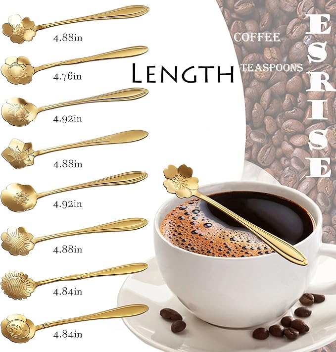 16 Pcs Teaspoon Tea Spoons, ESRISE Stainless Steel Cute Coffee Spoon for Tea Party Decorations (Gold)