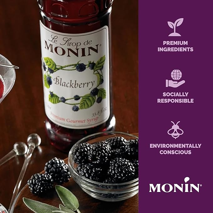 Monin - Blackberry Syrup, Soft and Succulent, Great for Cocktails, Lemonades, and Sodas, Gluten-Free, Non-GMO (1 Liter, 4-Pack)