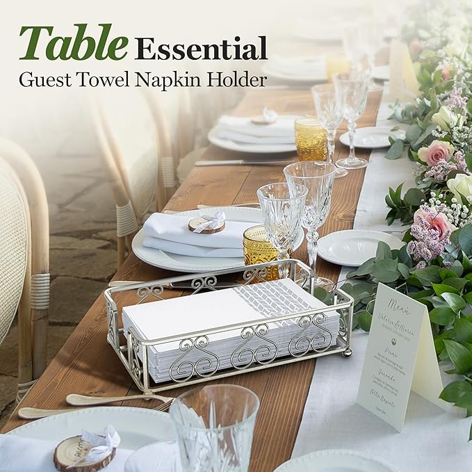 Silver Guest Towel Holder Tray for Bathroom – Napkin Organizer for Disposable Hand Paper Towels, Vanity Countertop Napkin Holder, Modern Bathroom Accessory for Guest Use and Décor