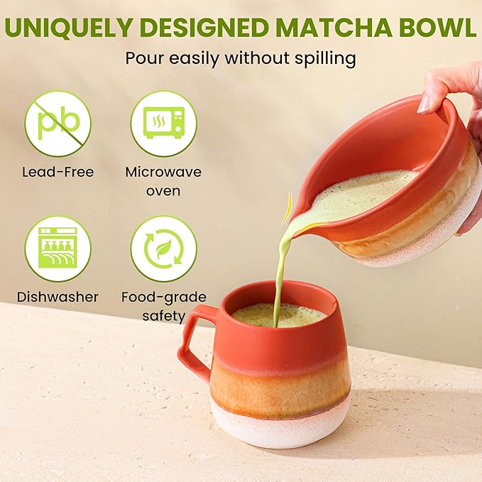 Matcha Whisk Set, Ceramic Matcha Kit Desert Style, Matcha Whisk and Bowl, Bamboo Scoop and Rest, Sifter and Tea Towel, 7 Pcs Gifts for Matcha Lover - Matte Soil