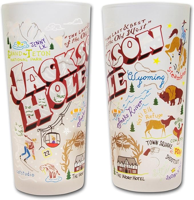 Catstudio Drinking Glass, Jackson Hole Frosted Glass Cup for Kitchen, Drinking Glasses, 15oz Dishwasher Safe Tumbler, Wedding Gifts