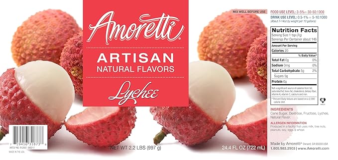 Amoretti - Natural Lychee Artisan Flavor Paste, 2.2 lbs, Perfect For Ice Cream, Beverages, Cakes, and more, Preservative Free, Vegan, Gluten Free, No Artificial Sweeteners, Highly Concentrated