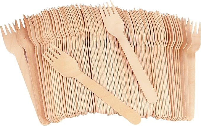 200 Pack Disposable Wooden Forks, 6.2 Inch Compostable Cutlery - Splinter-Free & Sturdy - Biodegradable Utensils Bulk for Weddings, Parties, Catering Services, Events, Camping & Office Lunch