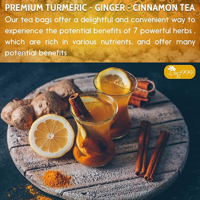 TOG999, 200 Bags Premium Turmeric Ginger Cinnamon Tea. Upgraded Version. Improve Digestion, Support Brain, Weight, Skin and Sleep. Eco-Conscious Tea Bags. No Sugar, No Caffeine, No Gluten, Vegan.