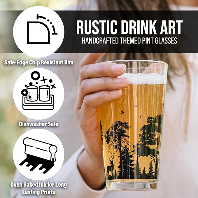 Pint Glasses by Black Lantern - Forest Animal Landscape Pint Glasses Set - 2 16oz. Beer Glasses