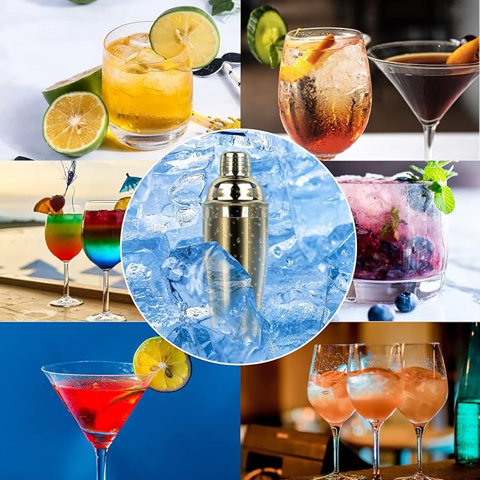 Tiawudi Large 24oz Cocktail Shaker Set, Stainless Steel 18/8 Martini Mixer Shaker with Built-in Strainer, Measuring Jigger & Mixing Spoon, Martini Shaker Set, Perfect for Bartender and Home Use, Gold