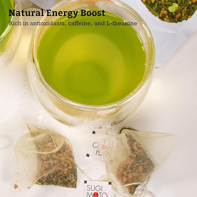 SUGIMOTO TEA Japanese Matcha Genmaicha Green Tea Bags 20 Count Pack of 1