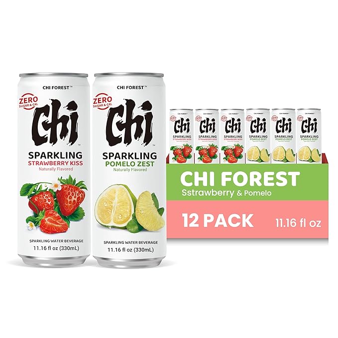 CHI FOREST Sparkling Water Beverage, Pomelo & Strawberry drinks, Zero Sugar or Artificial Flavor, 11.16 fl oz Cans (Pack of 12)