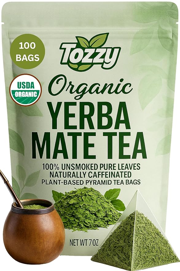 Tozzy Organic Yerba Mate Tea, Unsmoked – 100 Count, Plant-Based Pyramid Tea Bags