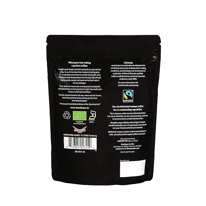 Mount Hagen 7.05oz Organic Freeze Dried Instant Decaf Coffee - 2 Pack | Organic Medium Roast Arabica Beans | Fair-Trade, Eco-friendly in Resealable Pouch Bag [2x7.05oz]