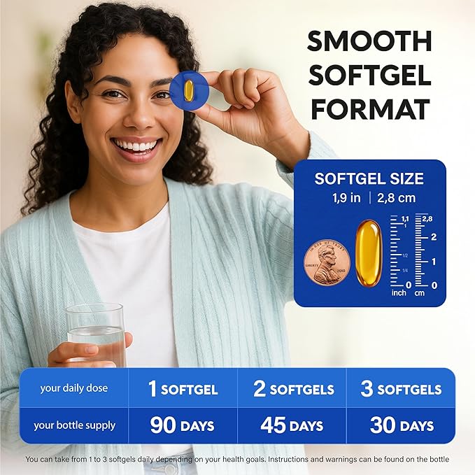 Omega 3 Fish Oil 3600 mg - Omega 3 Supplement | EPA & DHA - Heavy Metals Free - Heart, Brain & Joint Support - Purified Fish Oil for Men & Women - Lemon Flavored - Made in USA, 90 Softgels