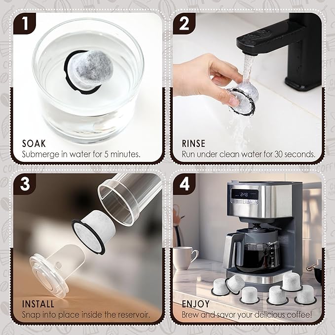 Qualirey 6 Pack Coffee Water Filter Replacement, Compatible with Cafe and GE Profile Grind & Brew Machine, Charcoal Coffee Filter Cartridges, Replacement for C7CGFLTR, Replace Every 3 Months